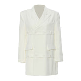 Artistic Notch Lapel Button Deco Longline Layered Oversized Blazer